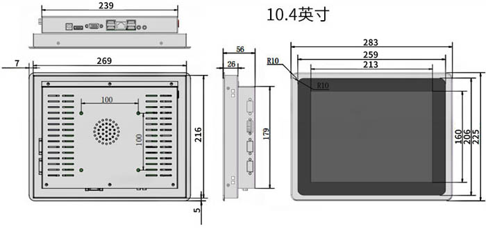 10.4-19寸PLC組態(tài)電容觸摸屏嵌入式工控機標準尺寸圖紙